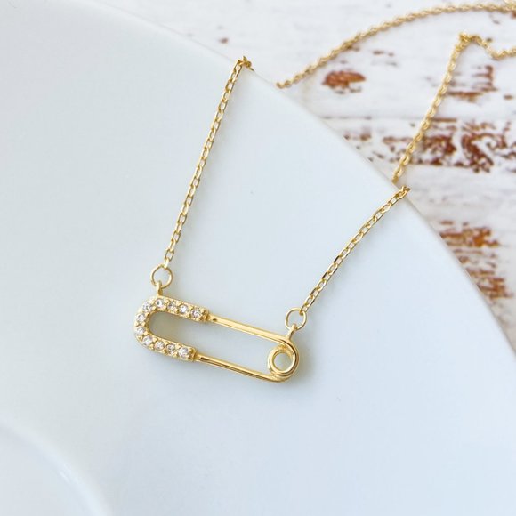 Gold Vermeil Safety Pin Necklace - Picture 5 of 7